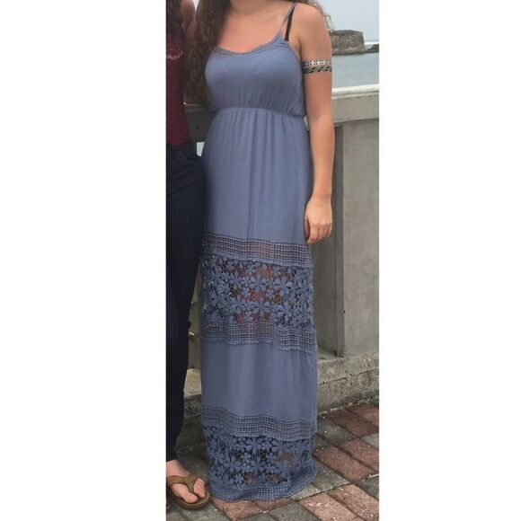 Tobi Light Blue Crochet Boho Sleeveless Maxi Dress - Picture 1 of 12